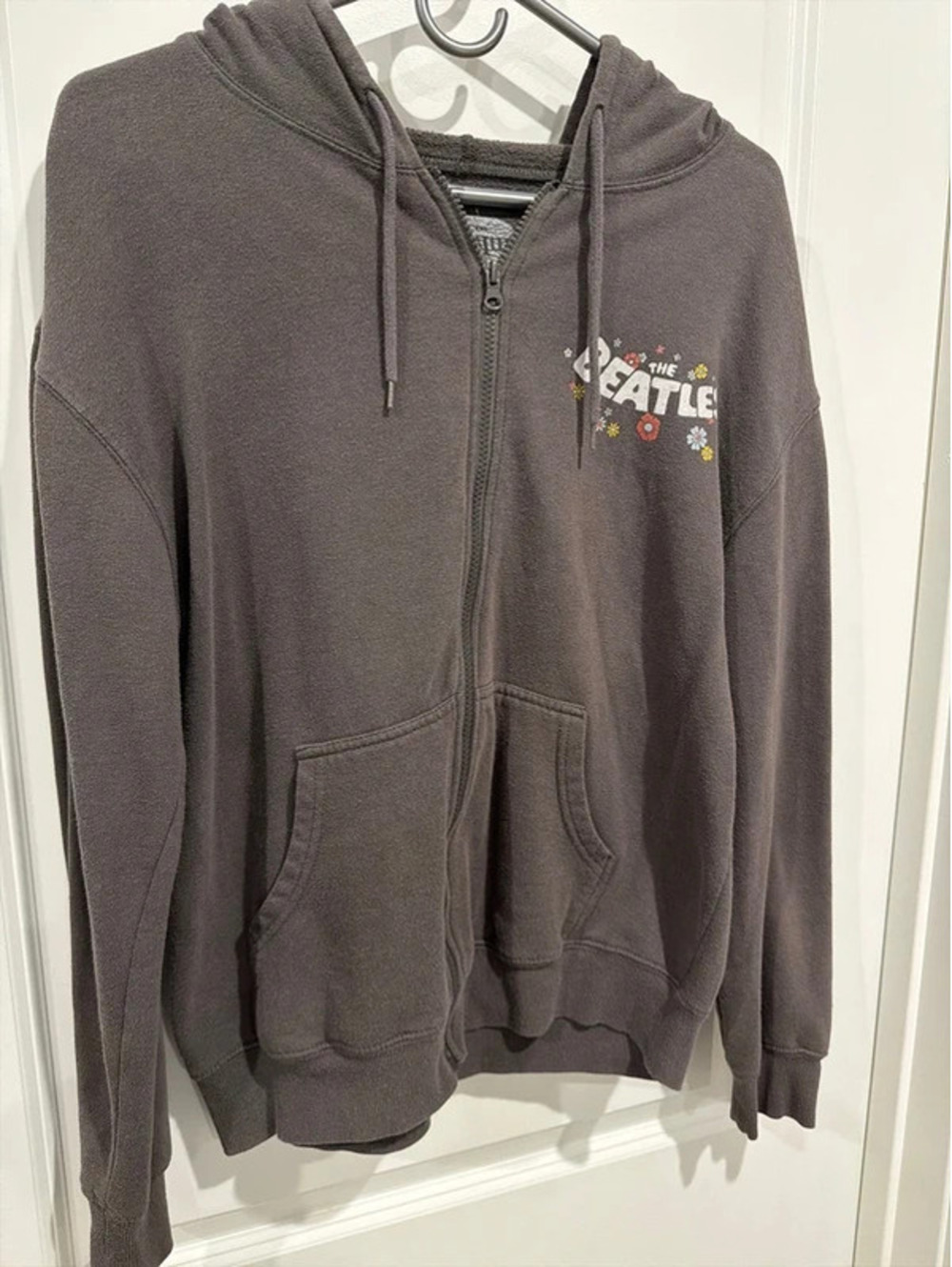 The Beatles Women’s Zip-Up Hoodie Gray Floral Graphic Casual Sweatshirt